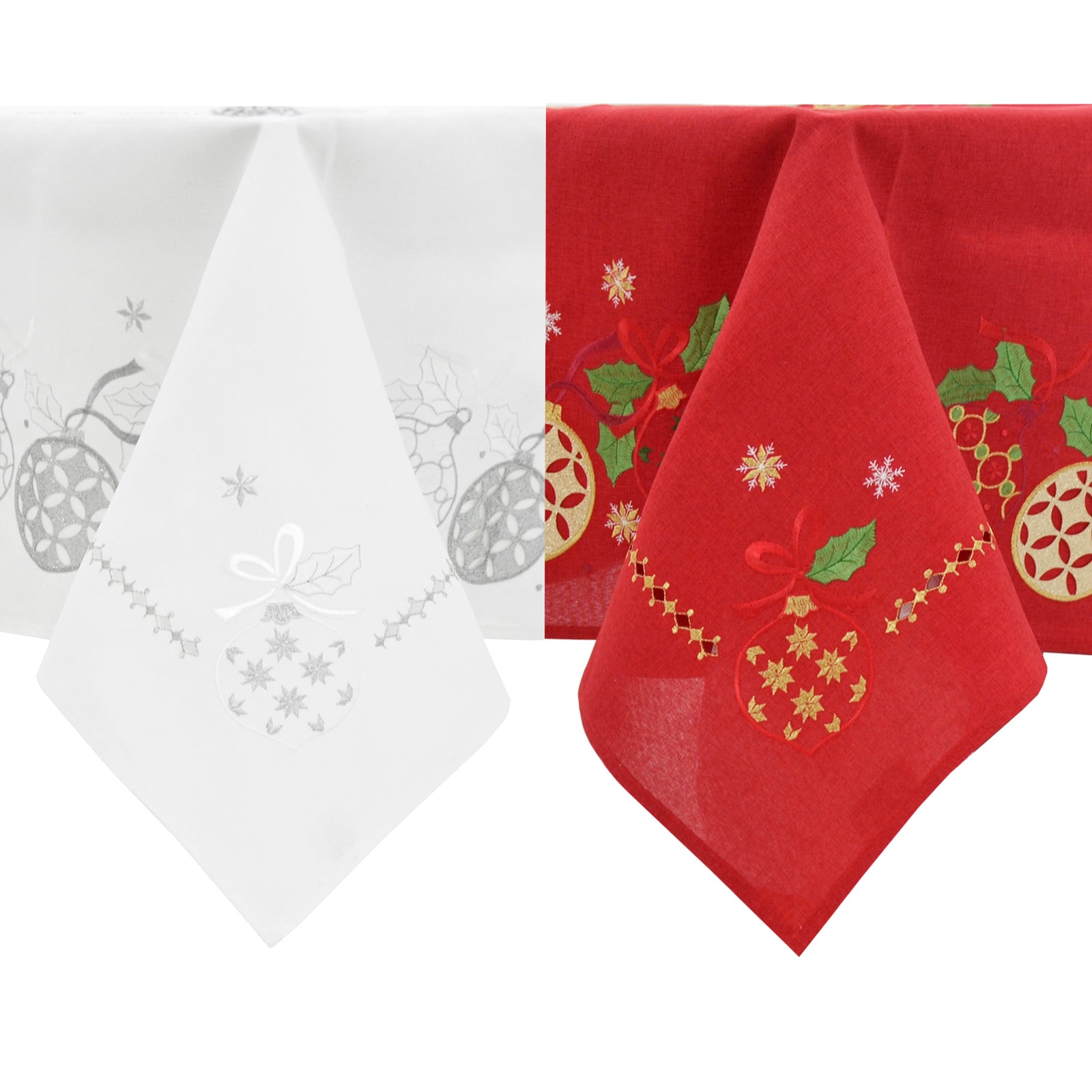 Mr Crimbo Christmas Baubles White Red Tablecloth Napkins - MrCrimbo.co.uk -XS6556 - White -christmas napkins